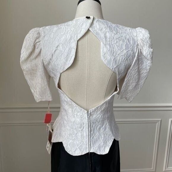 NWT Vintage 80s Susan Rossetti for Vijack Black White Midi Dress Pouf Shoulder 6 - Picture 5 of 12